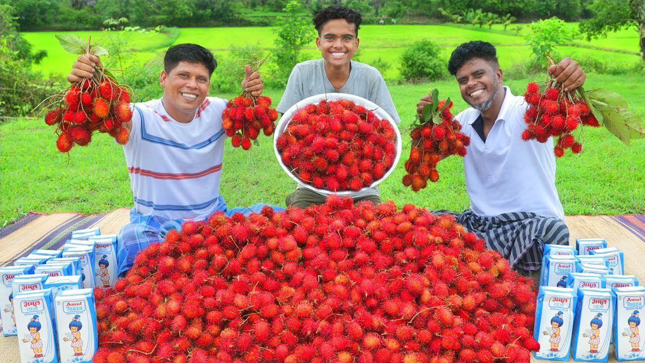 rambutan milkshake | 100kg rambutan milkshake recipe | village food
