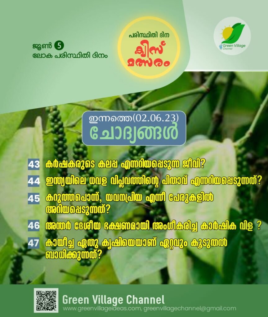 ഗ്രീൻ വില്ലേജ് പരിസ്ഥിതി ദിന ക്വിസ് മത്സരം ഇന്നത്തെ ചോദ്യങ്ങൾ 👇 | GREEN VILLAGE QUIZ COMPETITION QUESTIONS : 43-47 WhatsApp20Image202023 06 0220at2000.00.09 864x1024